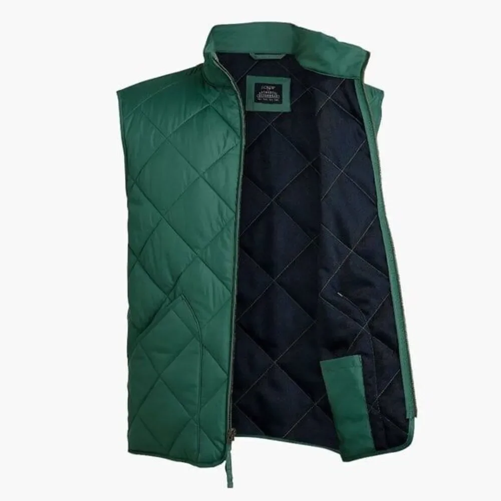 J Crew Men's Quilted Walker Vest Lined Green Patch Pockets Size XL $98
